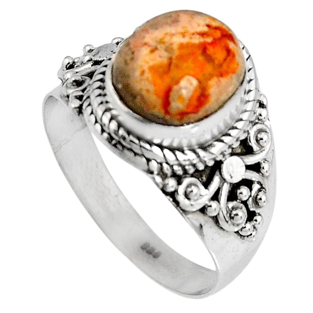 4.46cts natural orange mexican fire opal 925 silver solitaire ring size 8 p90507