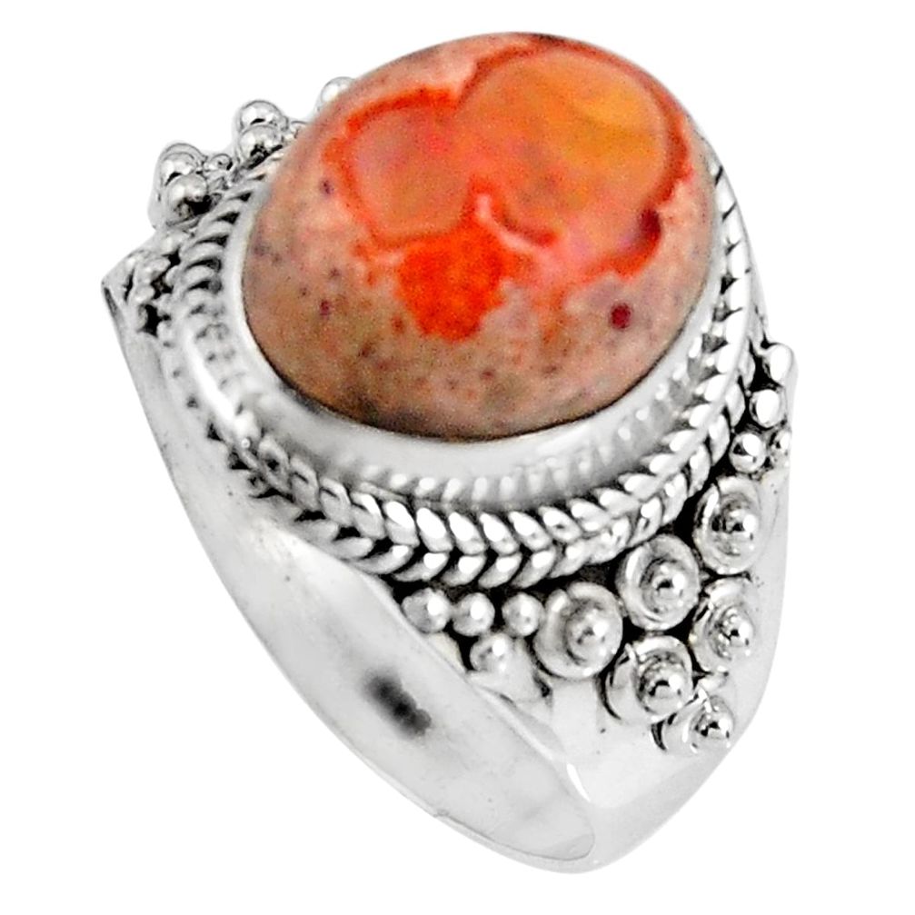 5.53cts natural orange mexican fire opal 925 silver solitaire ring size 8 p90509