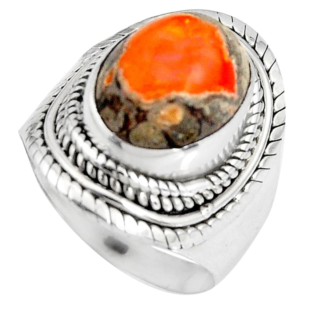 4.82cts natural orange mexican fire opal 925 silver solitaire ring size 7 p90516