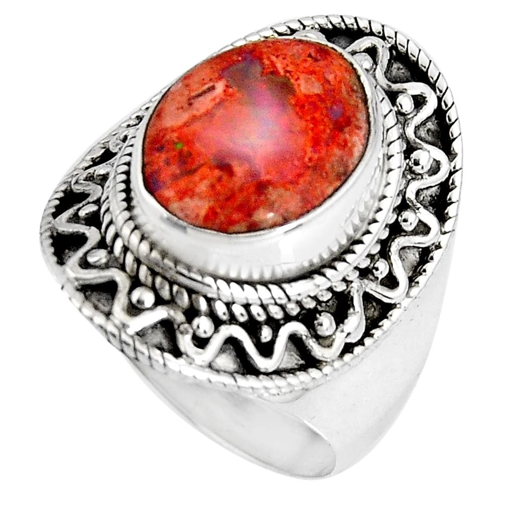 6.08cts natural orange mexican fire opal 925 silver solitaire ring size 8 p90520