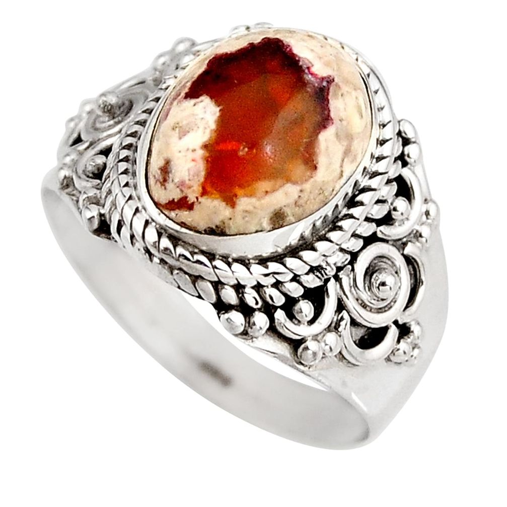 4.74cts natural orange mexican fire opal 925 silver solitaire ring size 8 p92135