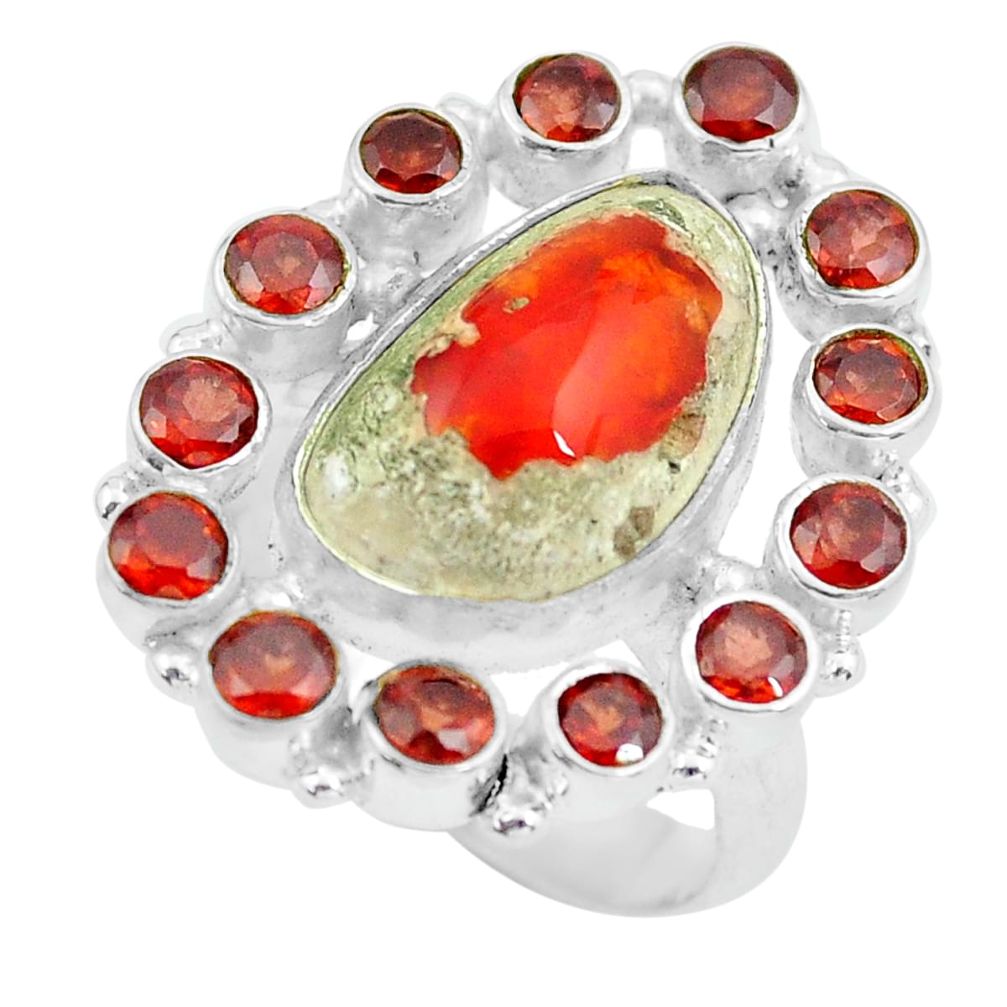 11.25cts natural orange mexican fire opal garnet 925 silver ring size 6.5 d32223