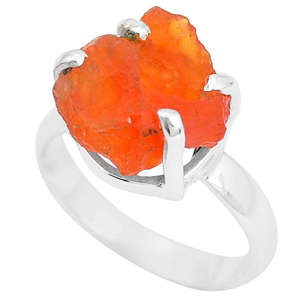 7.60cts natural orange mexican fire opal silver solitaire ring size 8.5 p31963