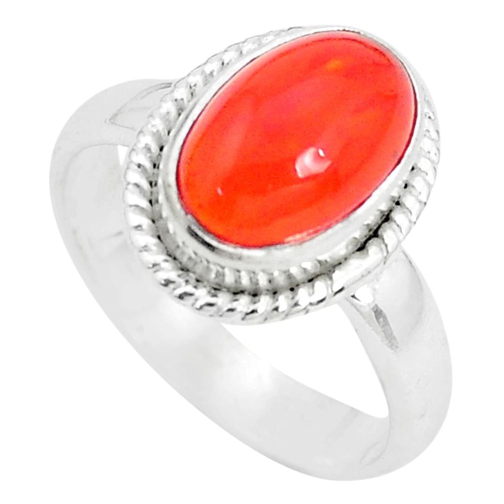 4.69cts natural orange mexican fire opal silver solitaire ring size 6.5 p31967