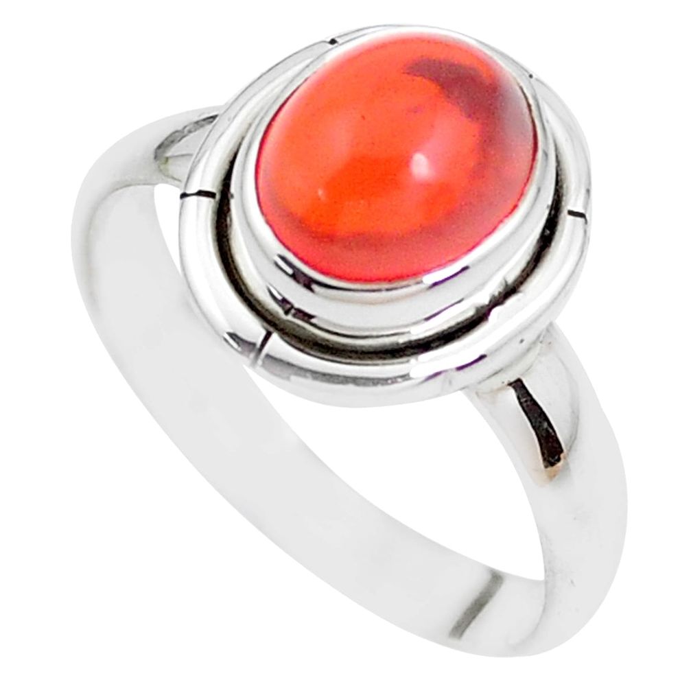 3.29cts natural orange mexican fire opal silver solitaire ring size 7.5 p41673