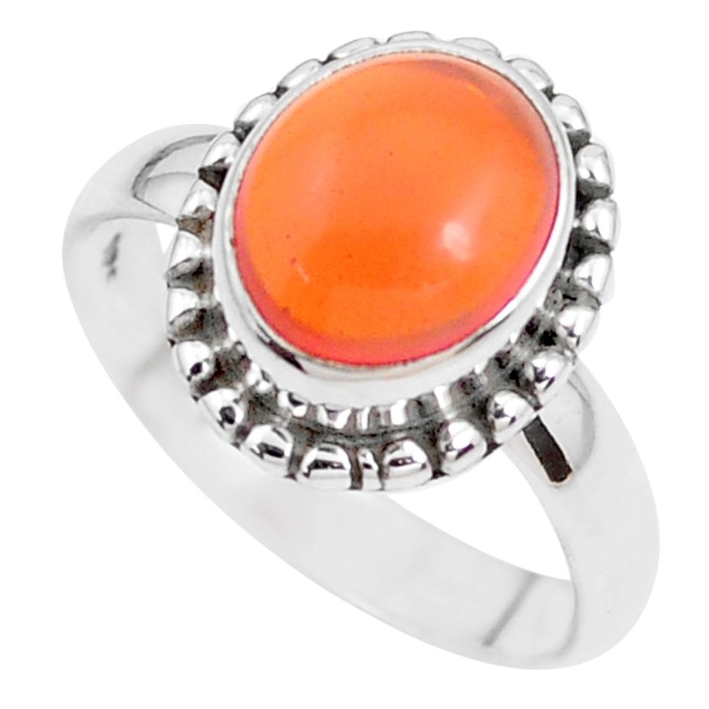 4.28cts natural orange mexican fire opal silver solitaire ring size 6.5 p41680