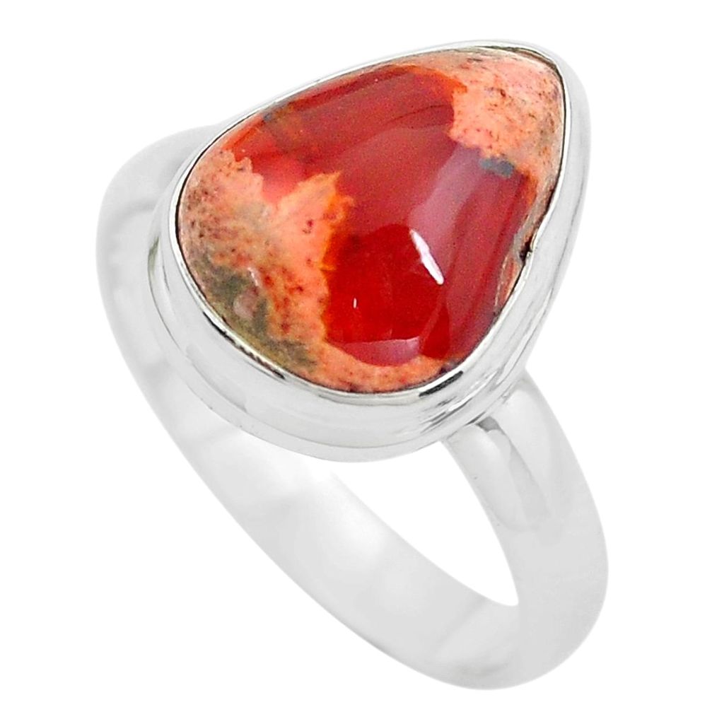 5.38cts natural orange mexican fire opal silver solitaire ring size 7.5 p61701