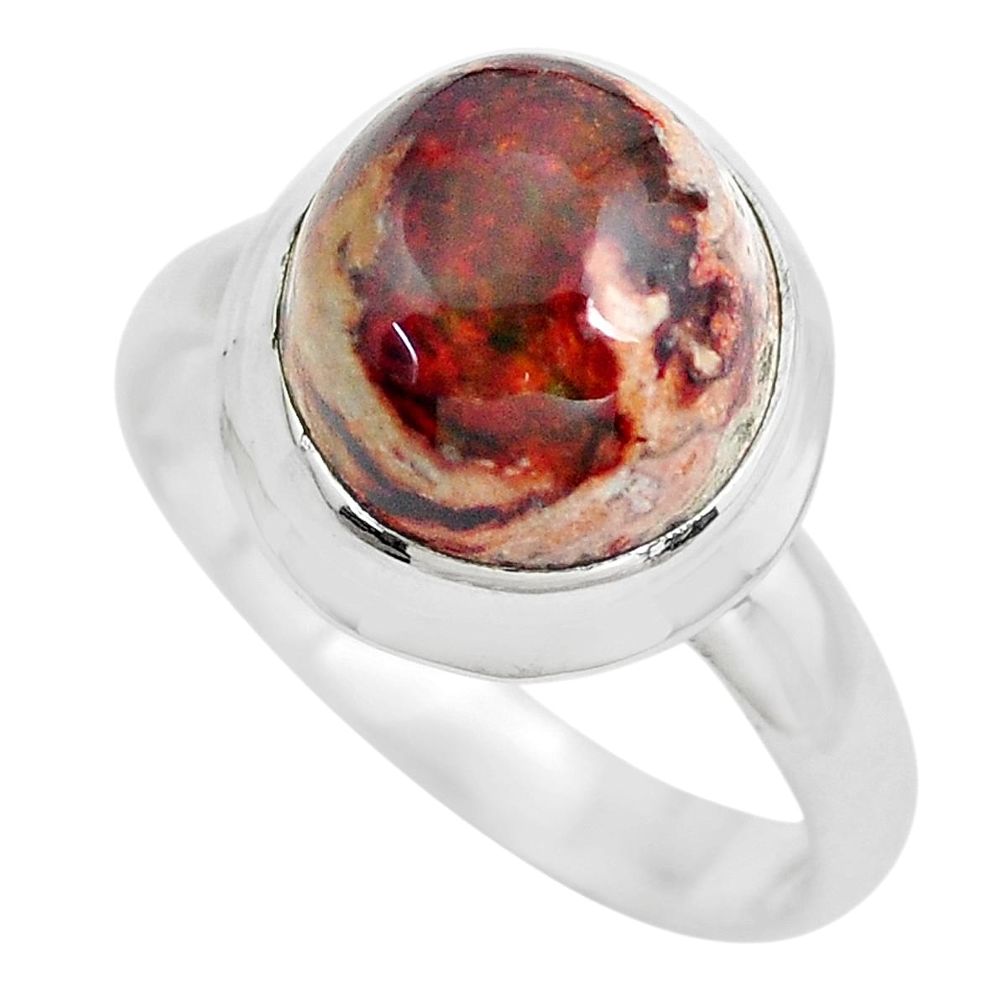 5.84cts natural orange mexican fire opal silver solitaire ring size 8.5 p61704