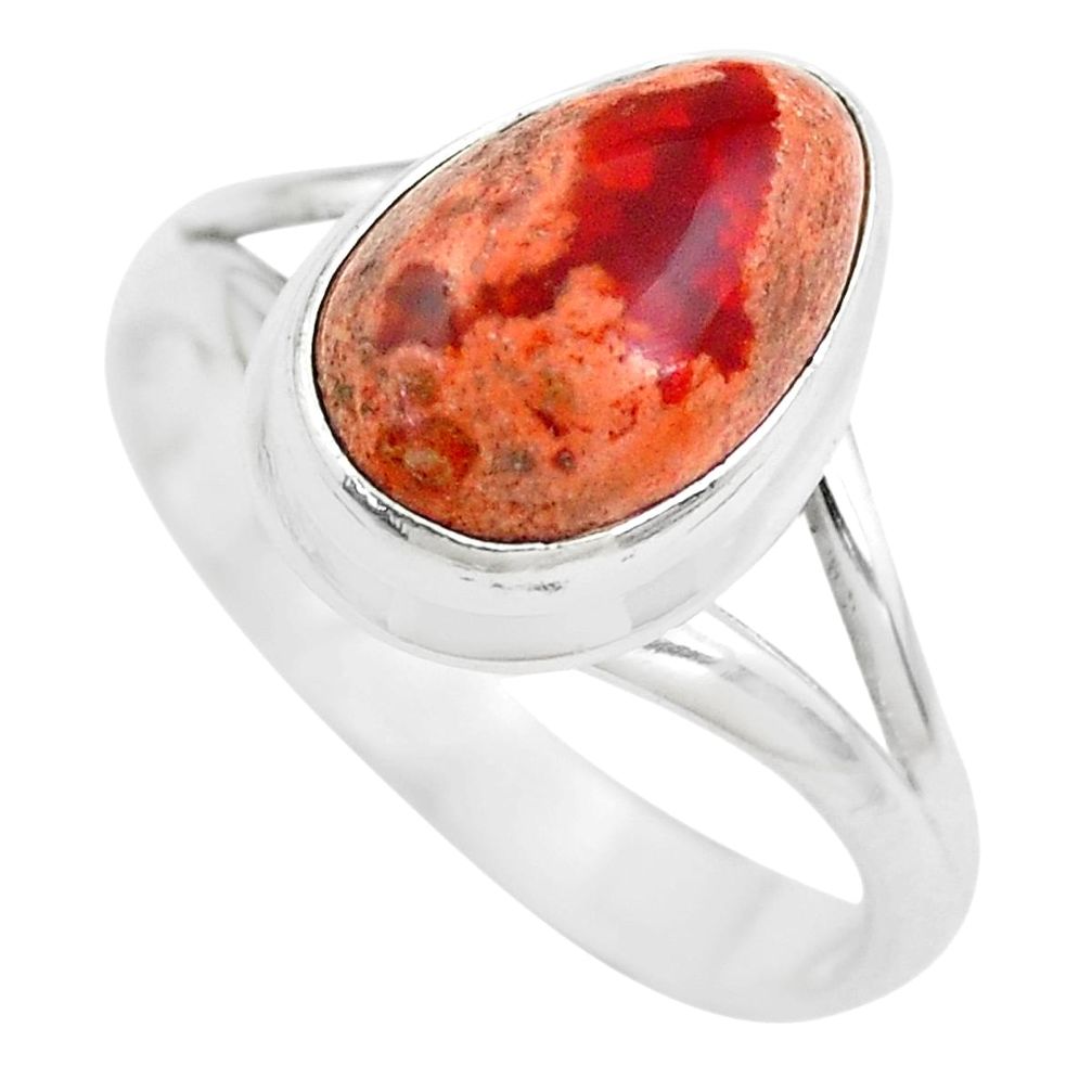 4.90cts natural orange mexican fire opal silver solitaire ring size 8.5 p61705