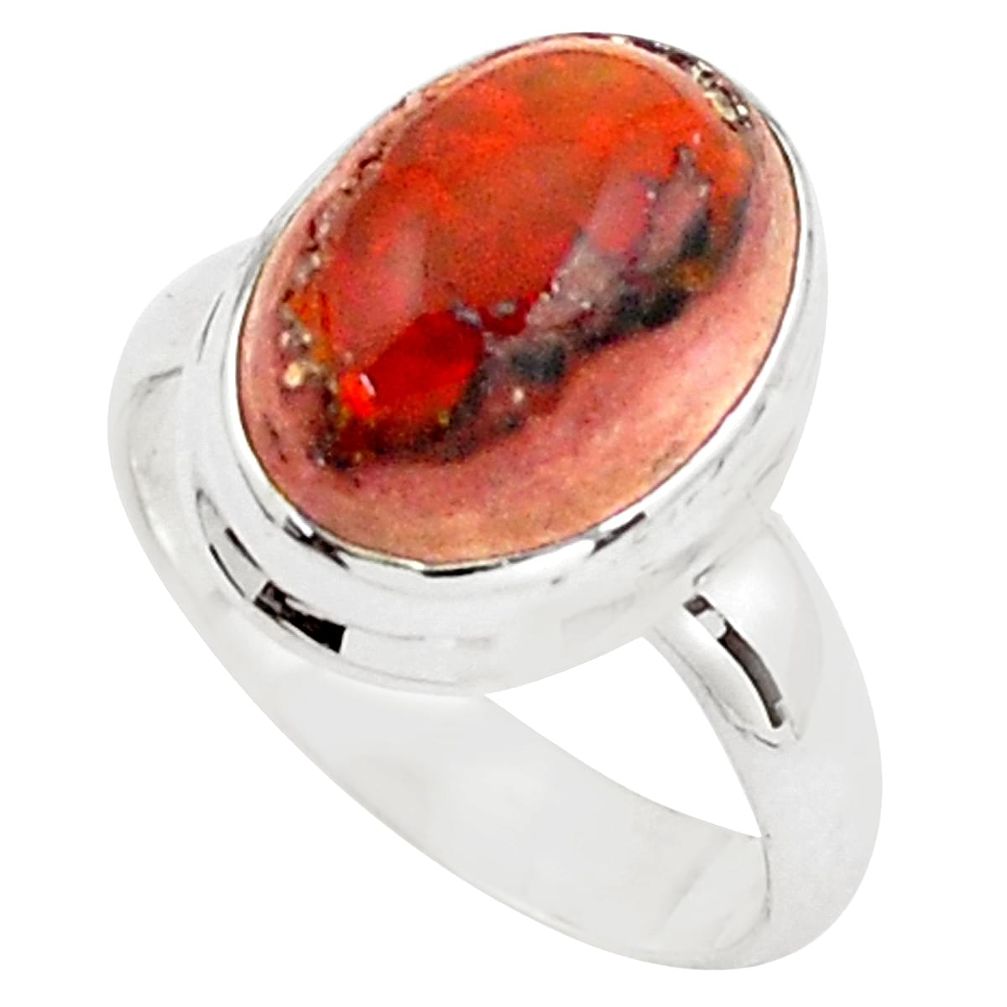 6.31cts natural orange mexican fire opal silver solitaire ring size 6.5 p76343