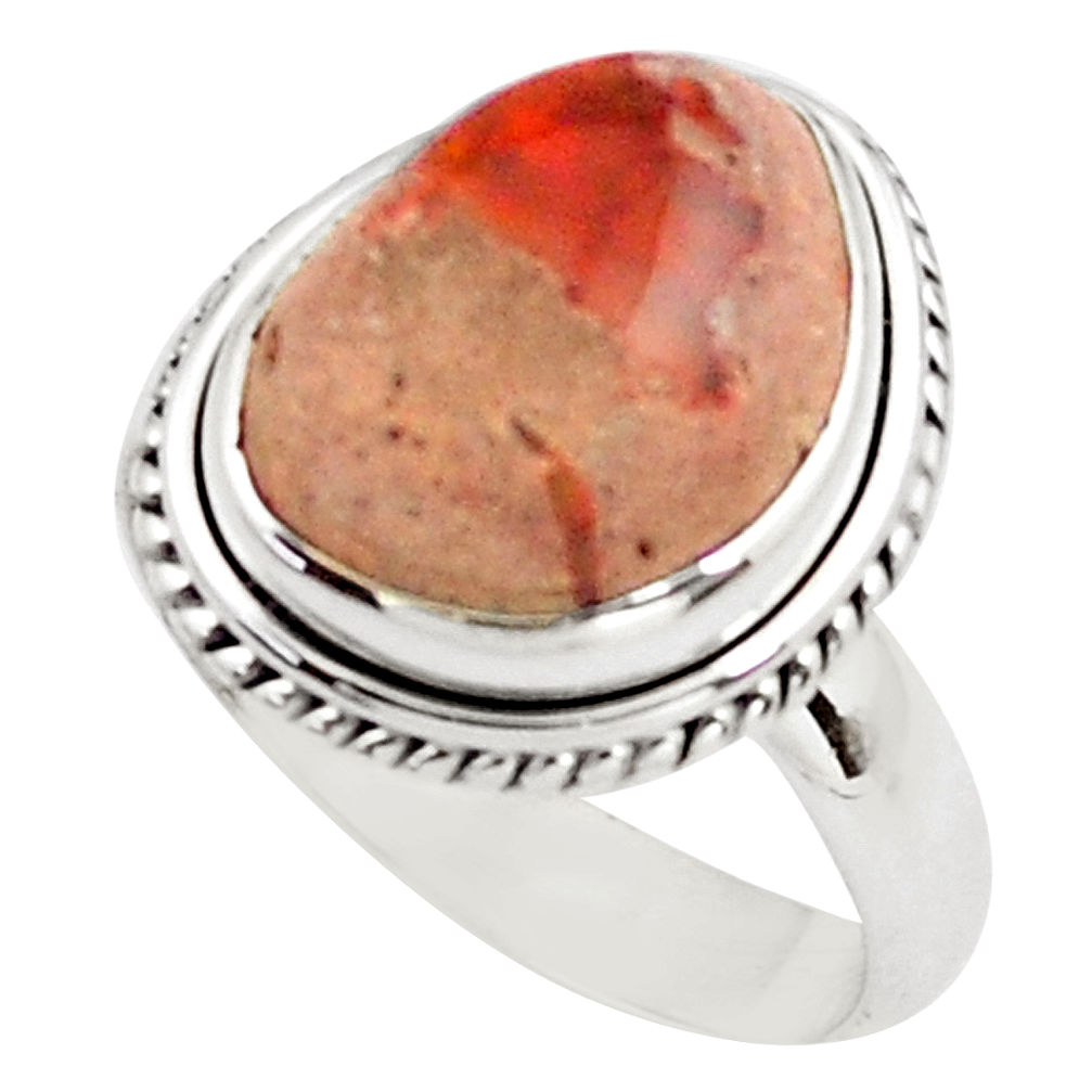 7.22cts natural orange mexican fire opal silver solitaire ring size 8.5 p76346