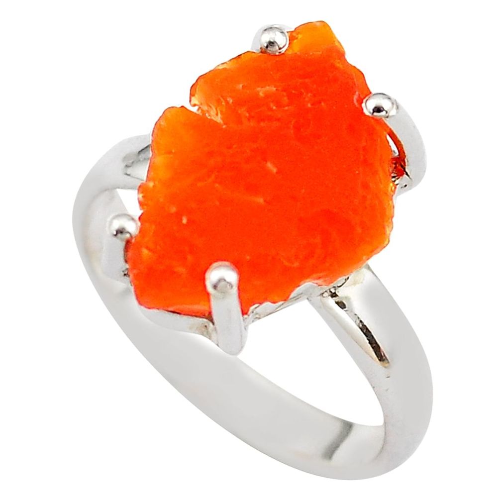 6.19cts natural orange mexican fire opal silver solitaire ring size 7.5 p84346