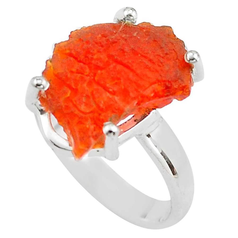 6.19cts natural orange mexican fire opal silver solitaire ring size 6.5 p84348