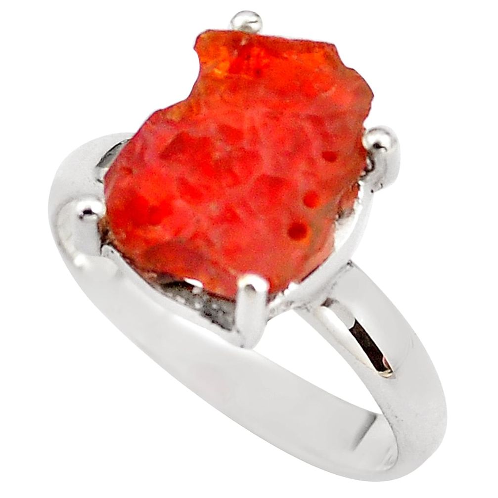 6.22cts natural orange mexican fire opal silver solitaire ring size 8.5 p84352