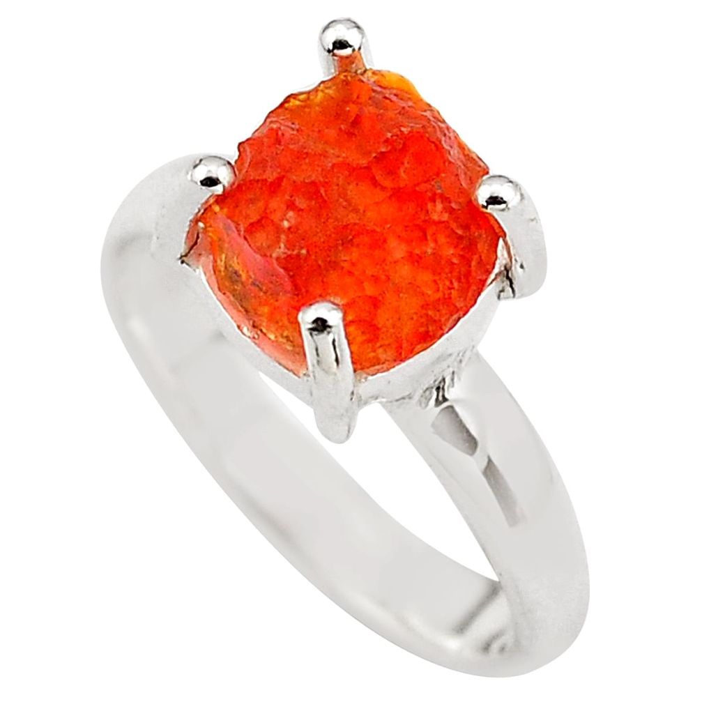 4.89cts natural orange mexican fire opal silver solitaire ring size 6.5 p84361