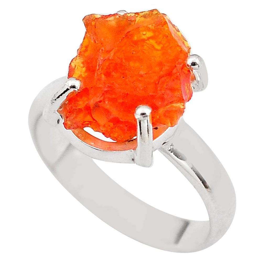 5.90cts natural orange mexican fire opal silver solitaire ring size 6.5 p84372