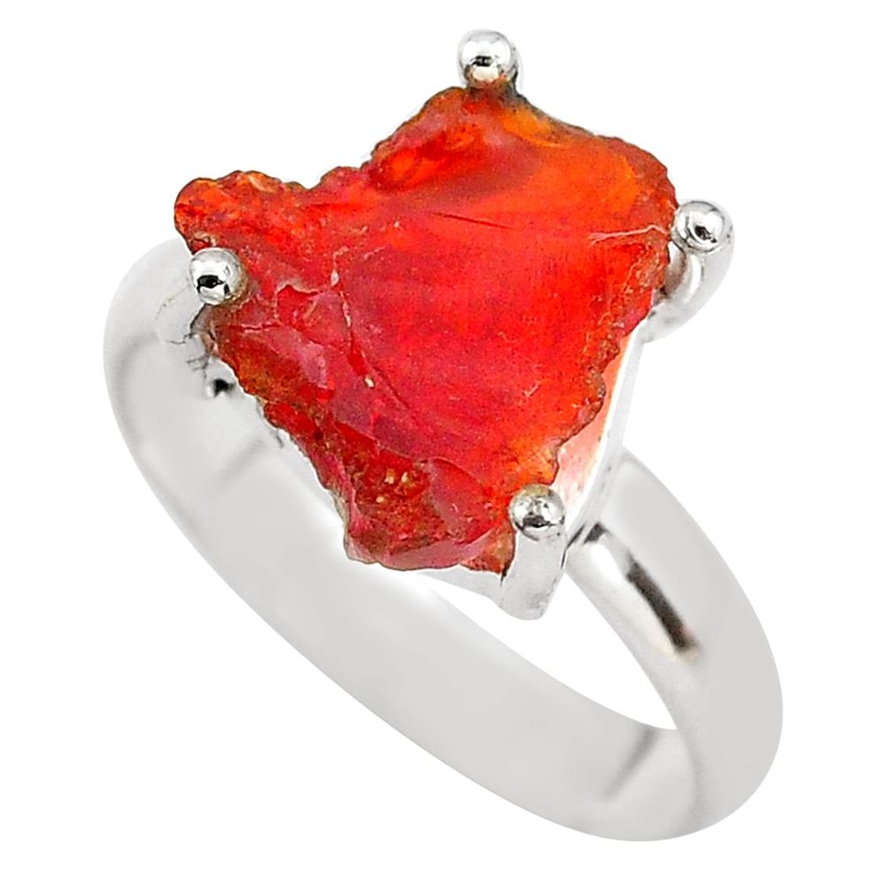 5.84cts natural orange mexican fire opal silver solitaire ring size 7.5 p84386