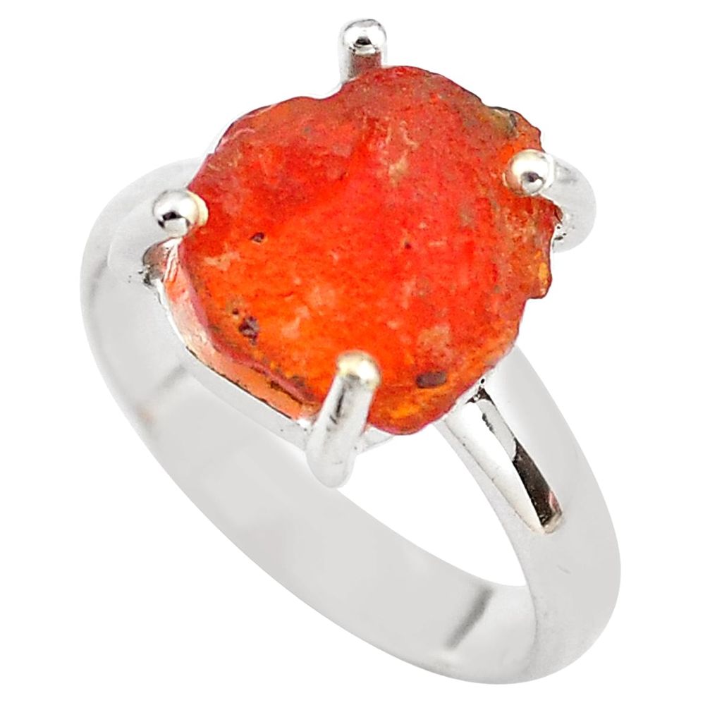 5.54cts natural orange mexican fire opal silver solitaire ring size 6.5 p84389