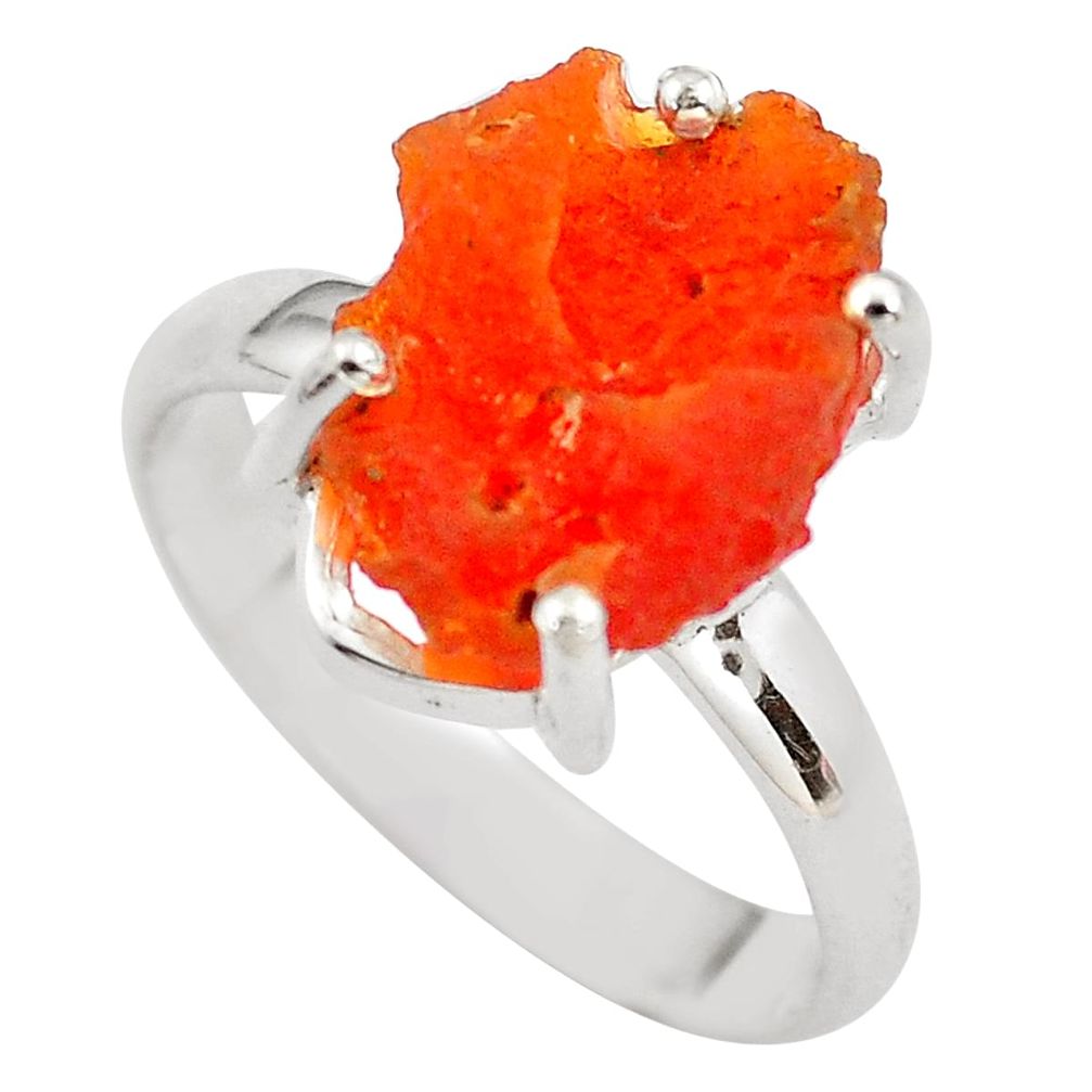 6.39cts natural orange mexican fire opal silver solitaire ring size 8.5 p84394