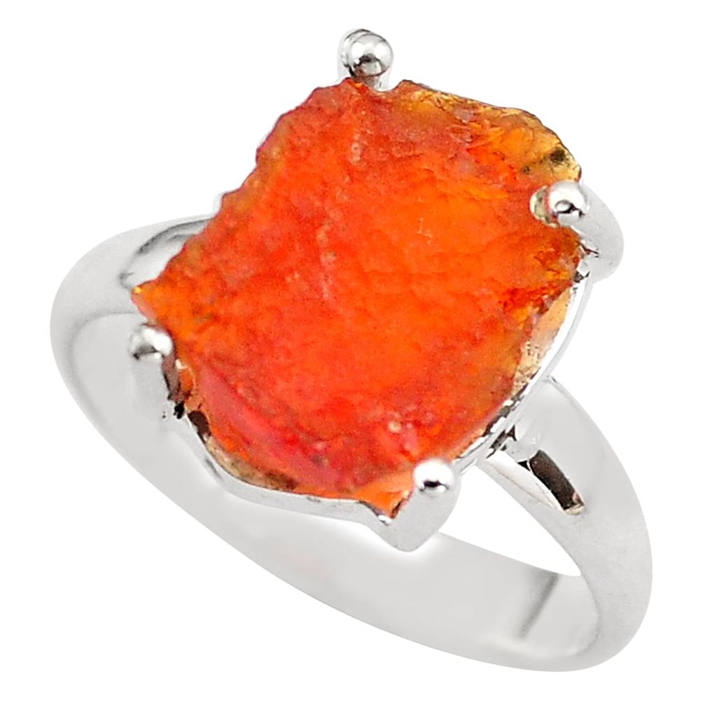 5.84cts natural orange mexican fire opal silver solitaire ring size 7.5 p84395