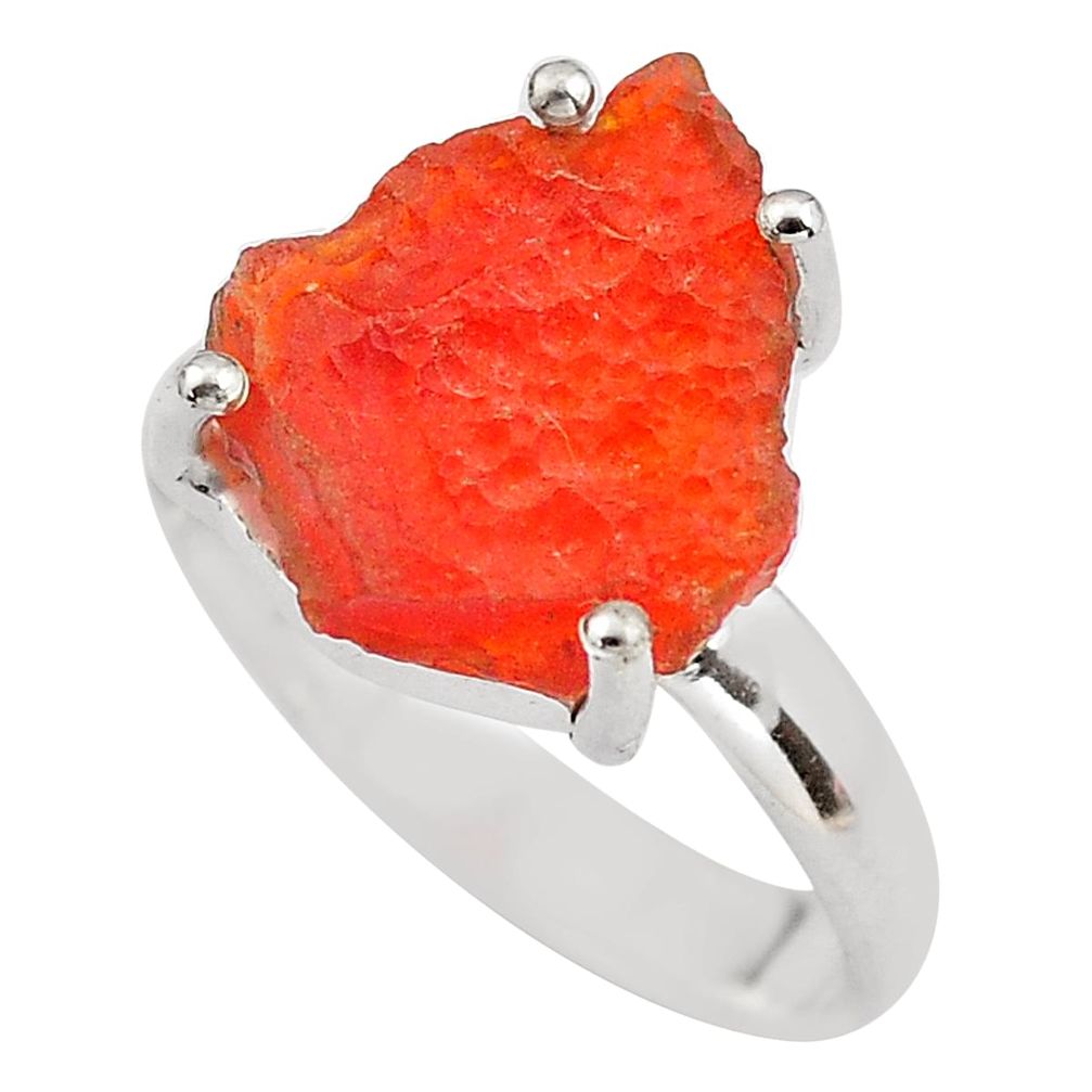 6.03cts natural orange mexican fire opal silver solitaire ring size 7.5 p84398