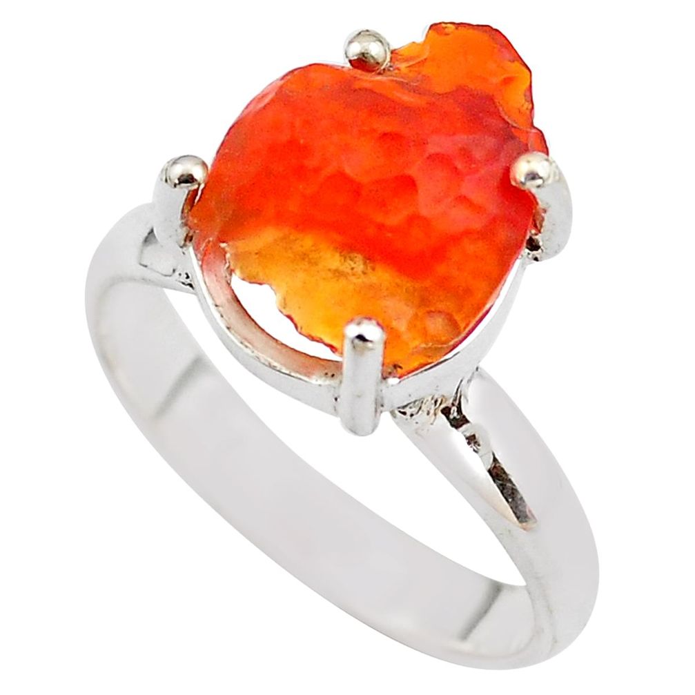 5.84cts natural orange mexican fire opal silver solitaire ring size 7.5 p84401