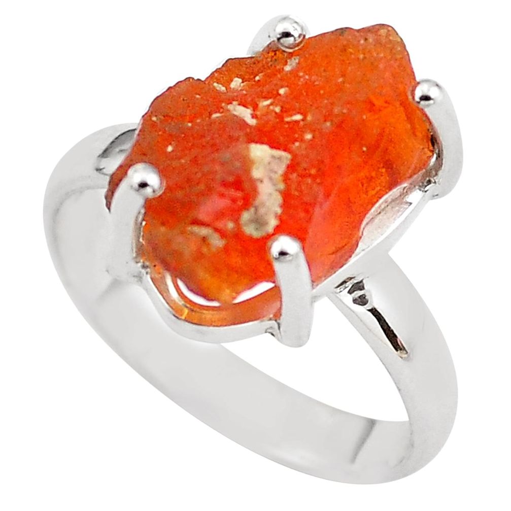 6.39cts natural orange mexican fire opal silver solitaire ring size 7.5 p84402
