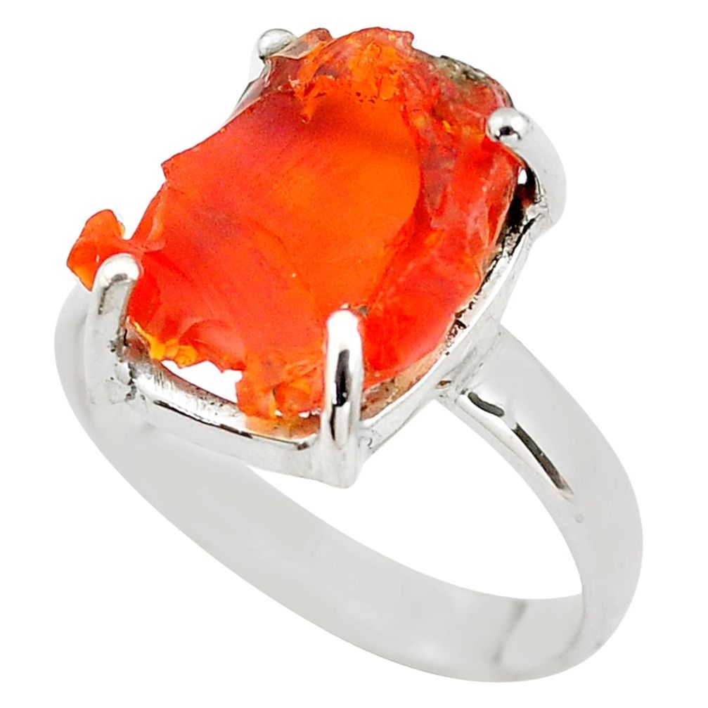 6.82cts natural orange mexican fire opal silver solitaire ring size 9.5 p84405