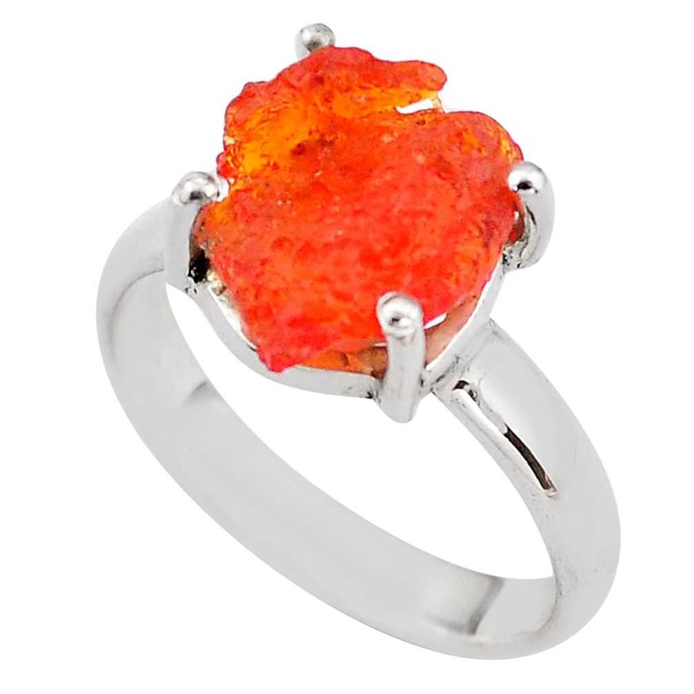 5.22cts natural orange mexican fire opal silver solitaire ring size 7.5 p84409
