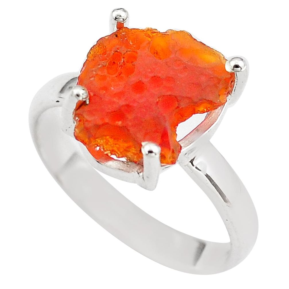 6.43cts natural orange mexican fire opal silver solitaire ring size 9.5 p84415