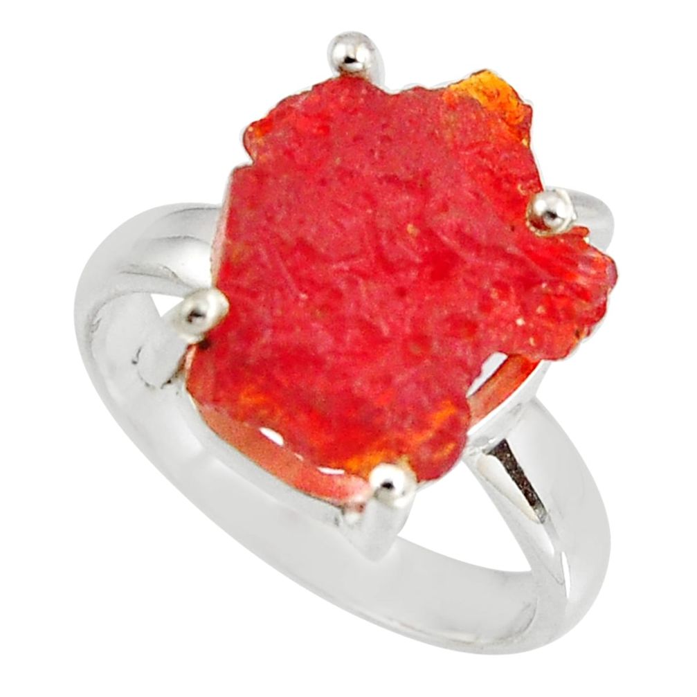 5.61cts natural orange mexican fire opal silver solitaire ring size 7.5 p90147