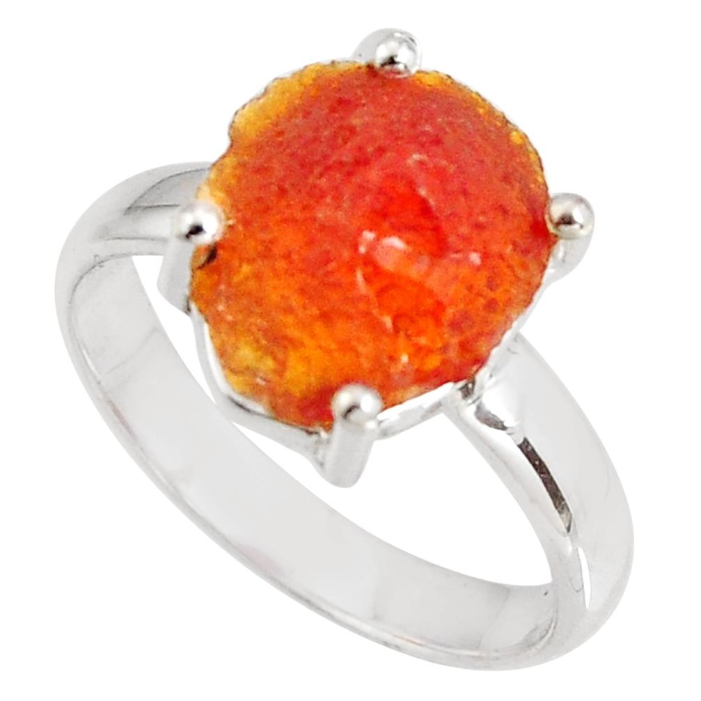 5.22cts natural orange mexican fire opal silver solitaire ring size 7.5 p90156