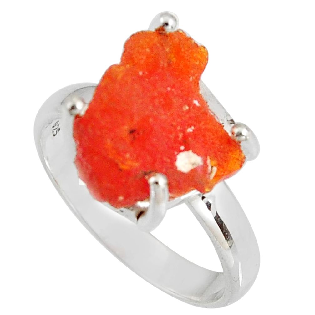 5.64cts natural orange mexican fire opal silver solitaire ring size 7.5 p90157