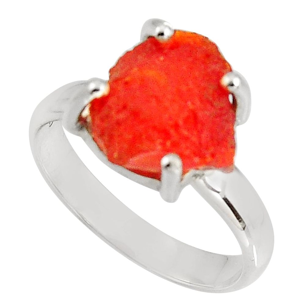 5.17cts natural orange mexican fire opal silver solitaire ring size 7.5 p90163