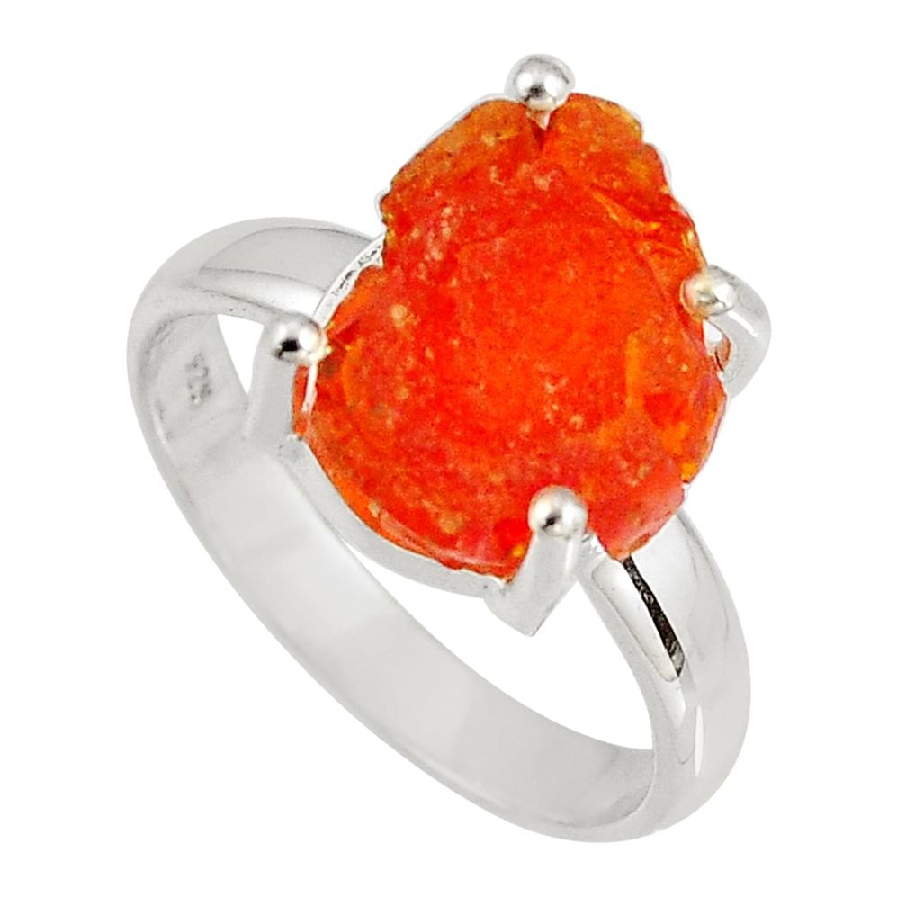 5.45cts natural orange mexican fire opal silver solitaire ring size 7.5 p90179