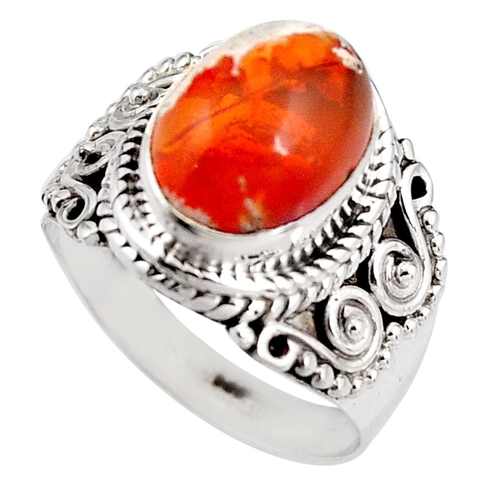 4.38cts natural orange mexican fire opal silver solitaire ring size 6.5 p92138