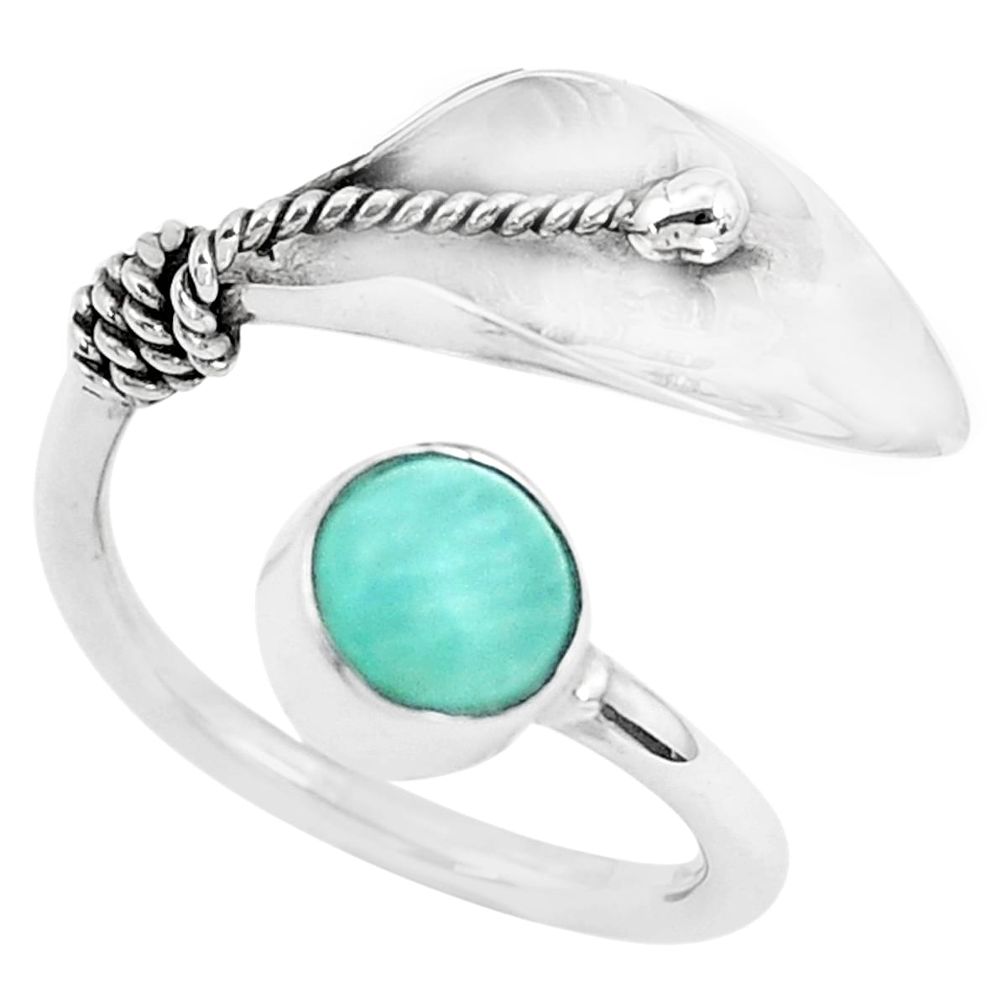 Natural peruvian amazonite 925 silver adjustable solitaire ring size 6.5 p40347