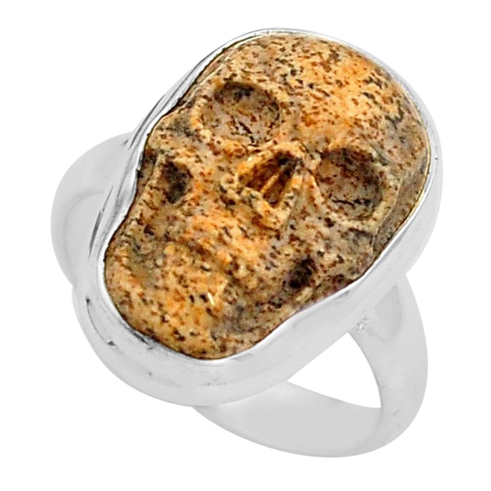 9.25cts natural picture jasper 925 silver skull solitaire ring size 6 p88211