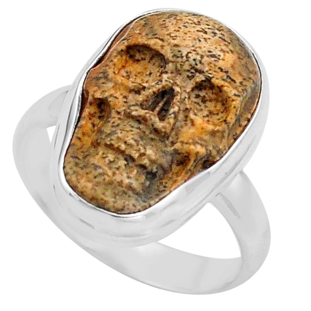 9.29cts natural picture jasper 925 silver skull solitaire ring size 7.5 p88214