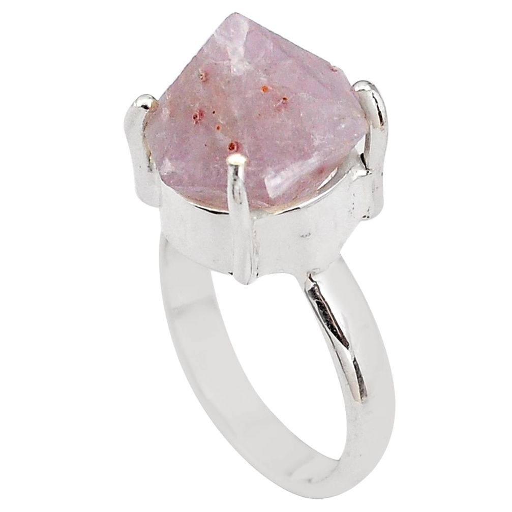 7.12cts natural pink beta quartz 925 silver solitaire ring size 7.5 p84432