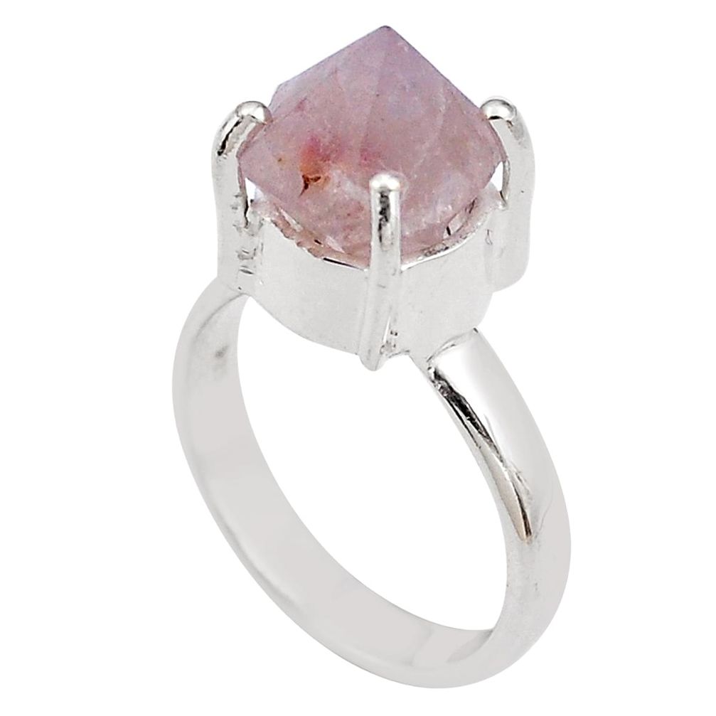 7.12cts natural pink beta quartz 925 silver solitaire ring size 6.5 p84433