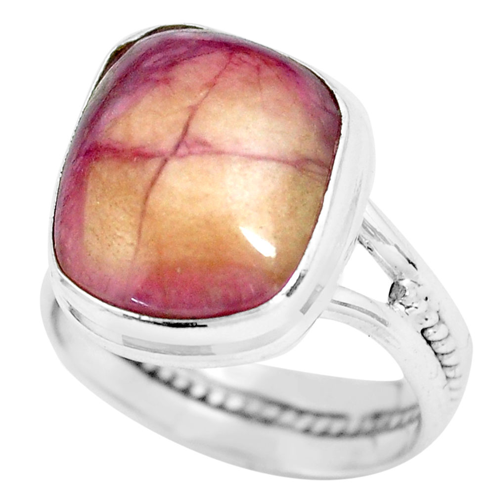 8.54cts natural pink bio tourmaline 925 silver solitaire ring size 8 d32186