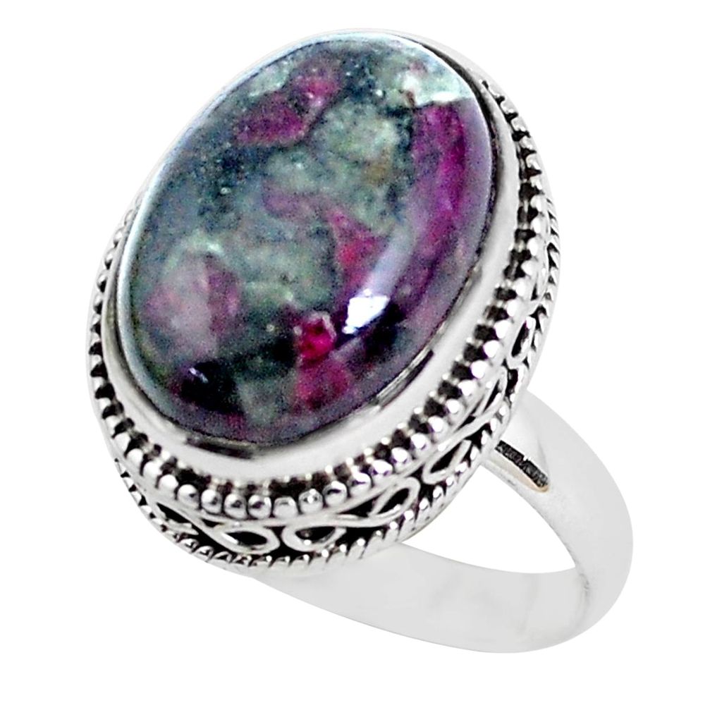 10.64cts natural pink eudialyte oval 925 silver solitaire ring size 7.5 d31315