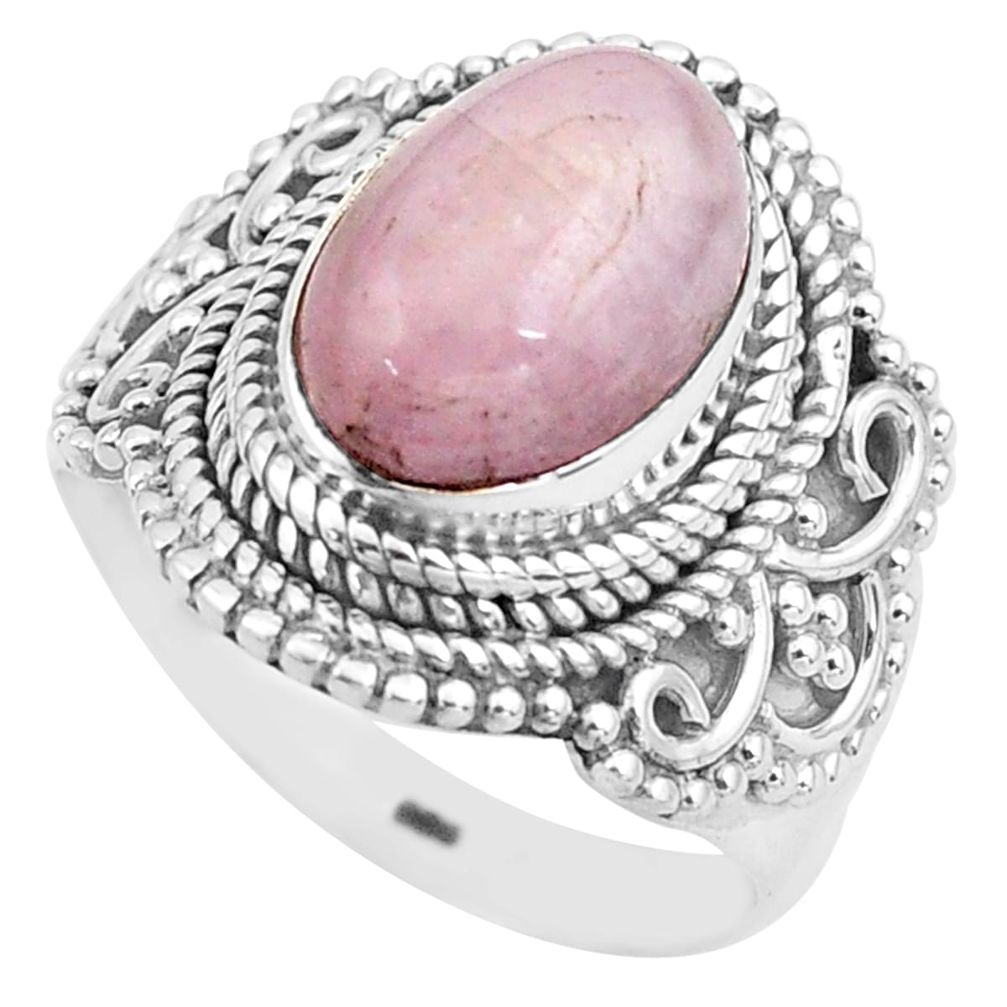 4.21cts natural pink kunzite 925 sterling silver solitaire ring size 8 p81276