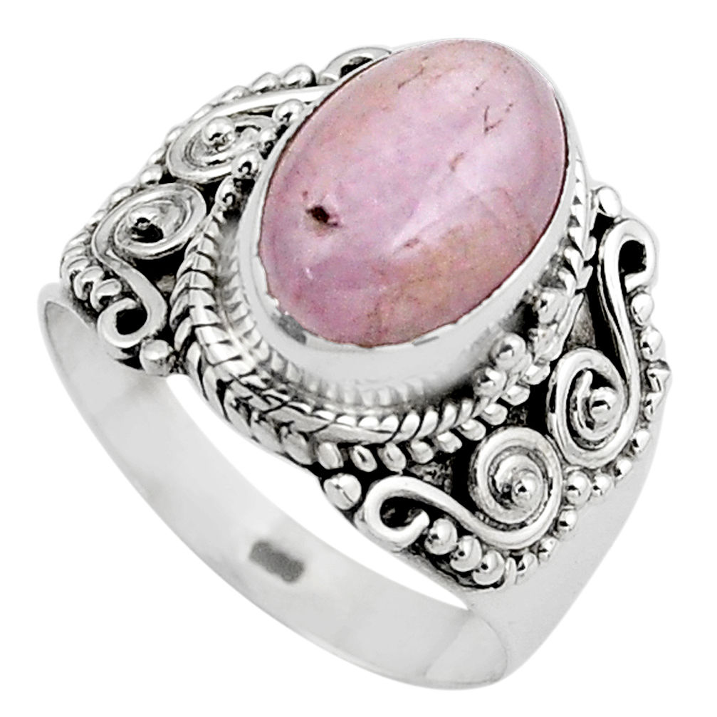 4.71cts natural pink kunzite 925 sterling silver solitaire ring size 7.5 p88841