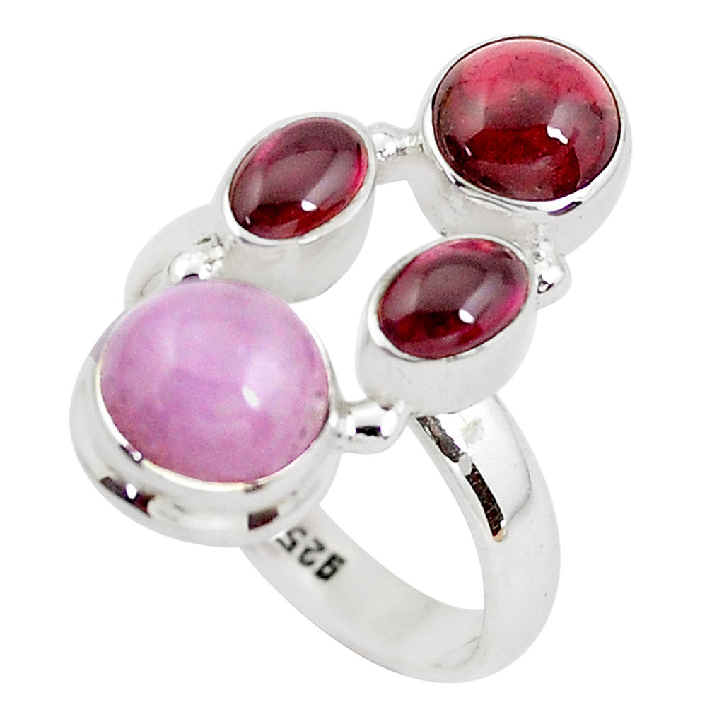 7.78cts natural pink kunzite red garnet 925 sterling silver ring size 8 p52605