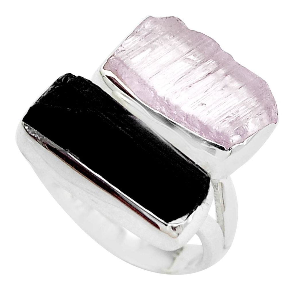 Natural pink kunzite rough tourmaline rough 925 silver ring size 6 p35782