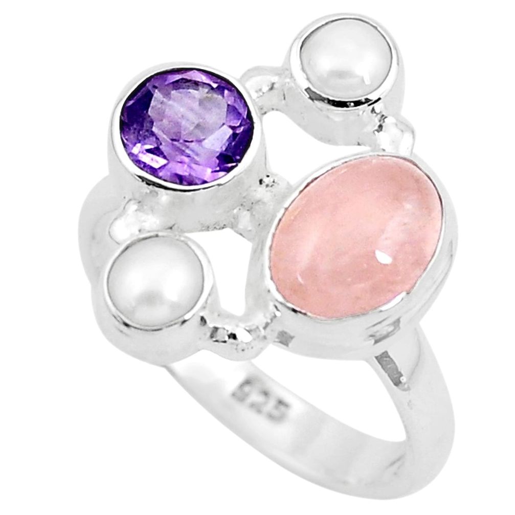 7.07cts natural pink morganite amethyst 925 sterling silver ring size 7.5 p52701