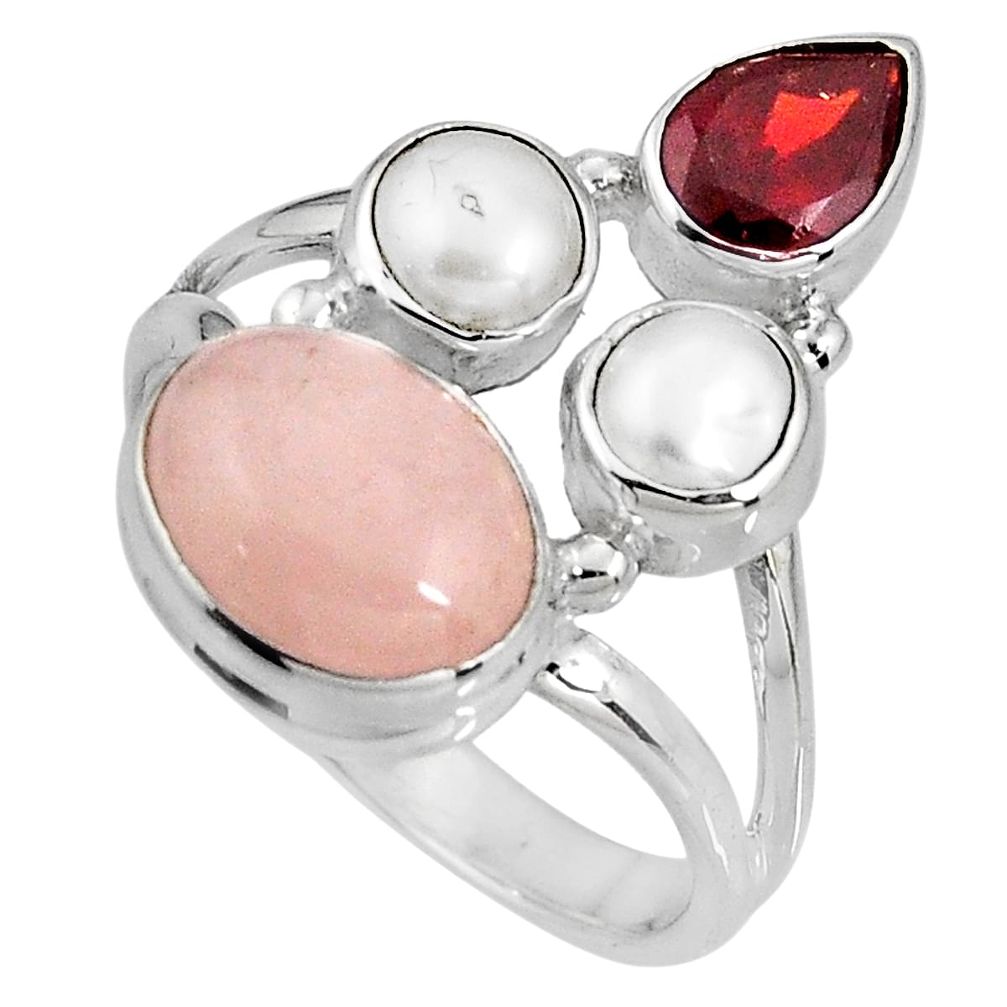 8.21cts natural pink morganite garnet pearl 925 silver ring size 8 p90733