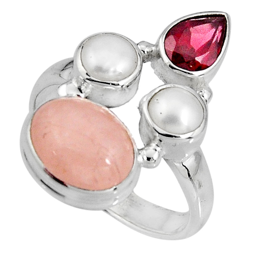 7.53cts natural pink morganite garnet pearl 925 silver ring size 7 p90736